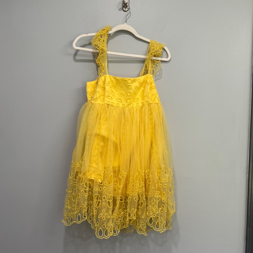 Letmebe Anthropologie Yellow Embroidered Tulle Mini Dress Fairycore  Size S